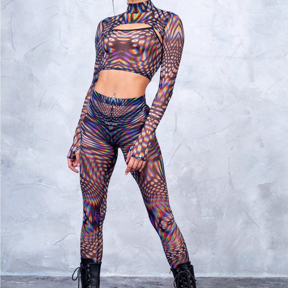 Badinka Tops - Badinka - Trippy Rave Mesh Two Piece Shrug